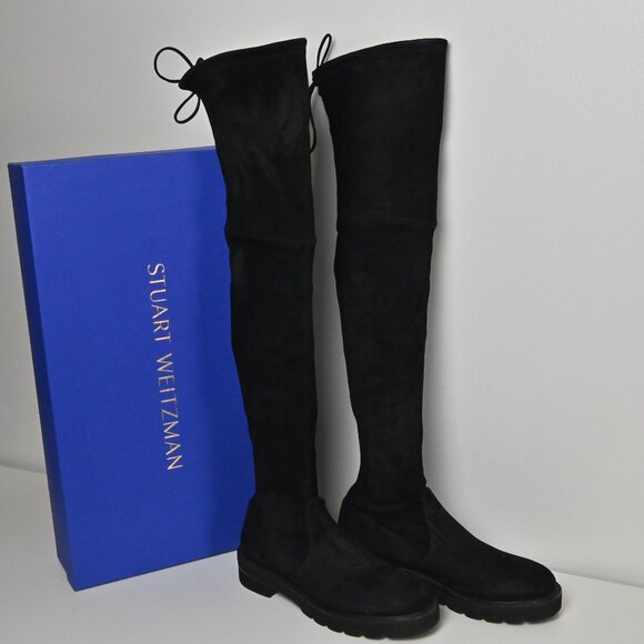 Stuart Weitzman Lowland Lift Jocey Over-the-Knee Suede Tall Black Boot US10 UK8 - Picture 2 of 16